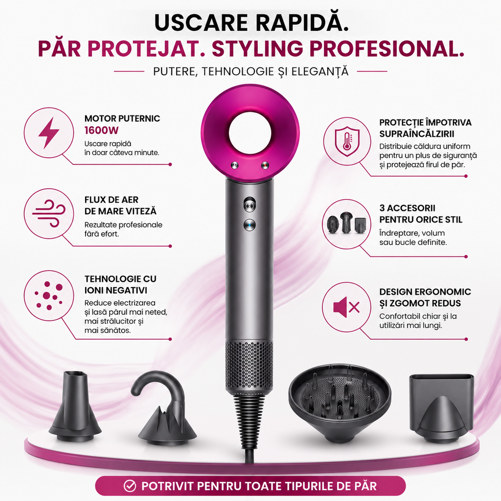 Uscător de Păr Profesional – Putere și Eleganță Premium