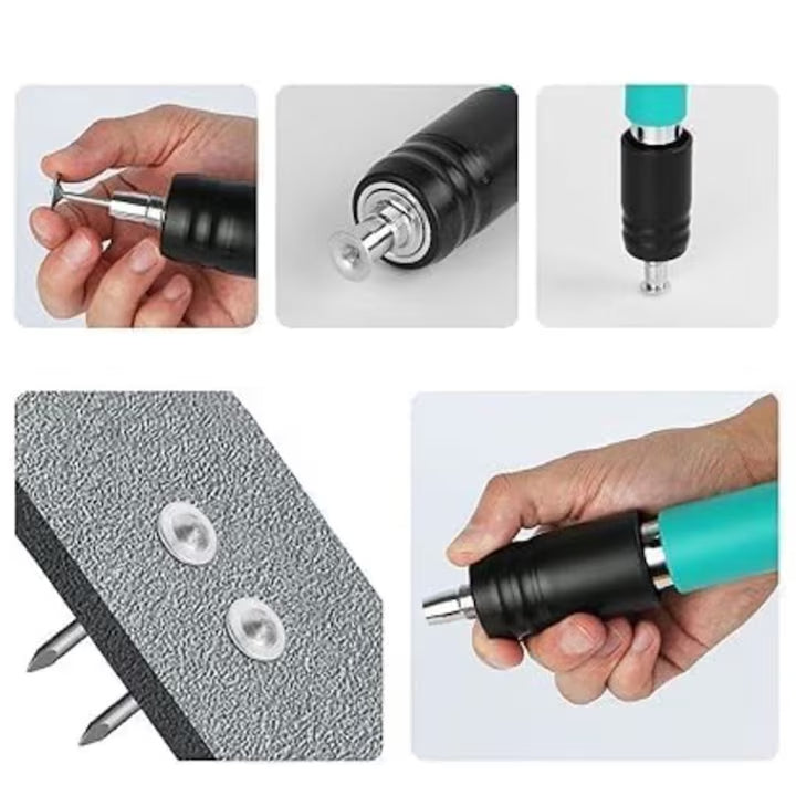 Set Pistol Pneumatic pentru Fixare Cuie Gips-Carton, Perete, Tavan, Podea, Lemn, Metal, Set Complet cu 50 Nituri CADOU, Ochelari de Protectie si Valiza