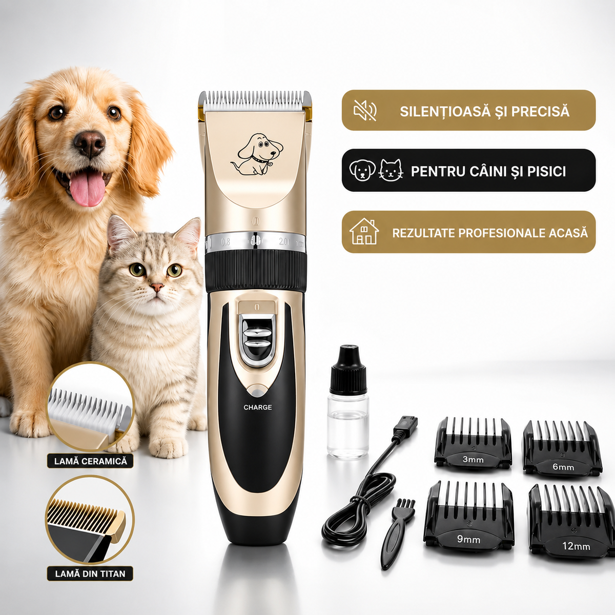 Aparat de Tuns pentru Animale de Companie, Set Complet de Ingrijire
