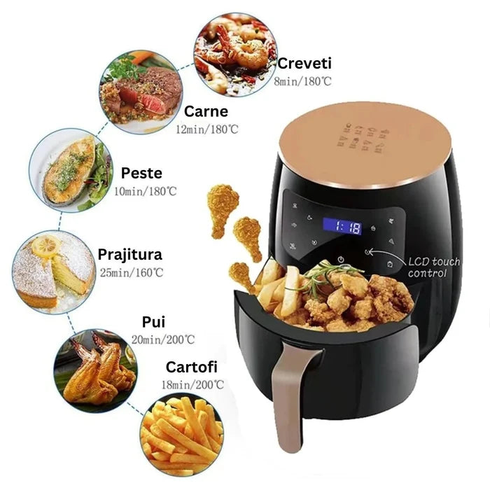 Friteuza cu aer cald, 2400W, 7 programe, 80-200°C, Timer 60 min