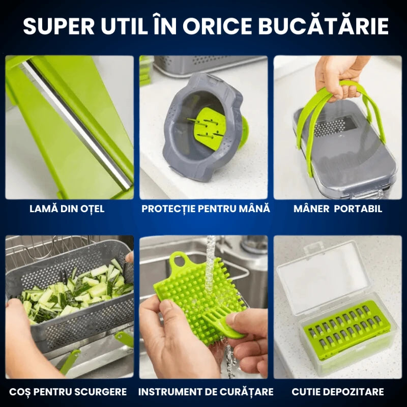 Tocător, Feliator Și Răzătoare 14-în-1 Pentru Legume Și Fructe