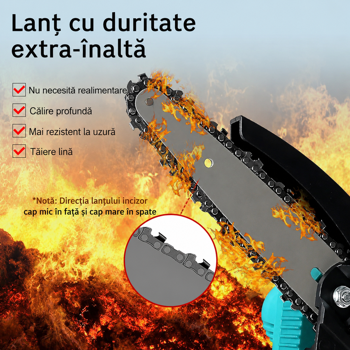 Mini Fierastrau Electric cu Lant 6 inch si 2 Acumulatori