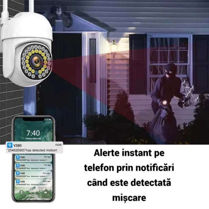 Camera de Supraveghere Exterior WiFi Jortan PTZ, Rezolutie Full HD, Rotire 360 Grade si Vedere Nocturna Color