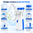 Aparat aerosoli, nebulizator cu Tehnologie Mesh Ultrasonic, 3 Trepte, Debit 0, 15-0, 35 ml/min, Capacitate 8 ml, USB + Baterii AA, Zgomot ≤20dB, Masti Copii si Adulti