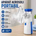 Aparat aerosoli, nebulizator cu Tehnologie Mesh Ultrasonic, 3 Trepte, Debit 0, 15-0, 35 ml/min, Capacitate 8 ml, USB + Baterii AA, Zgomot ≤20dB, Masti Copii si Adulti