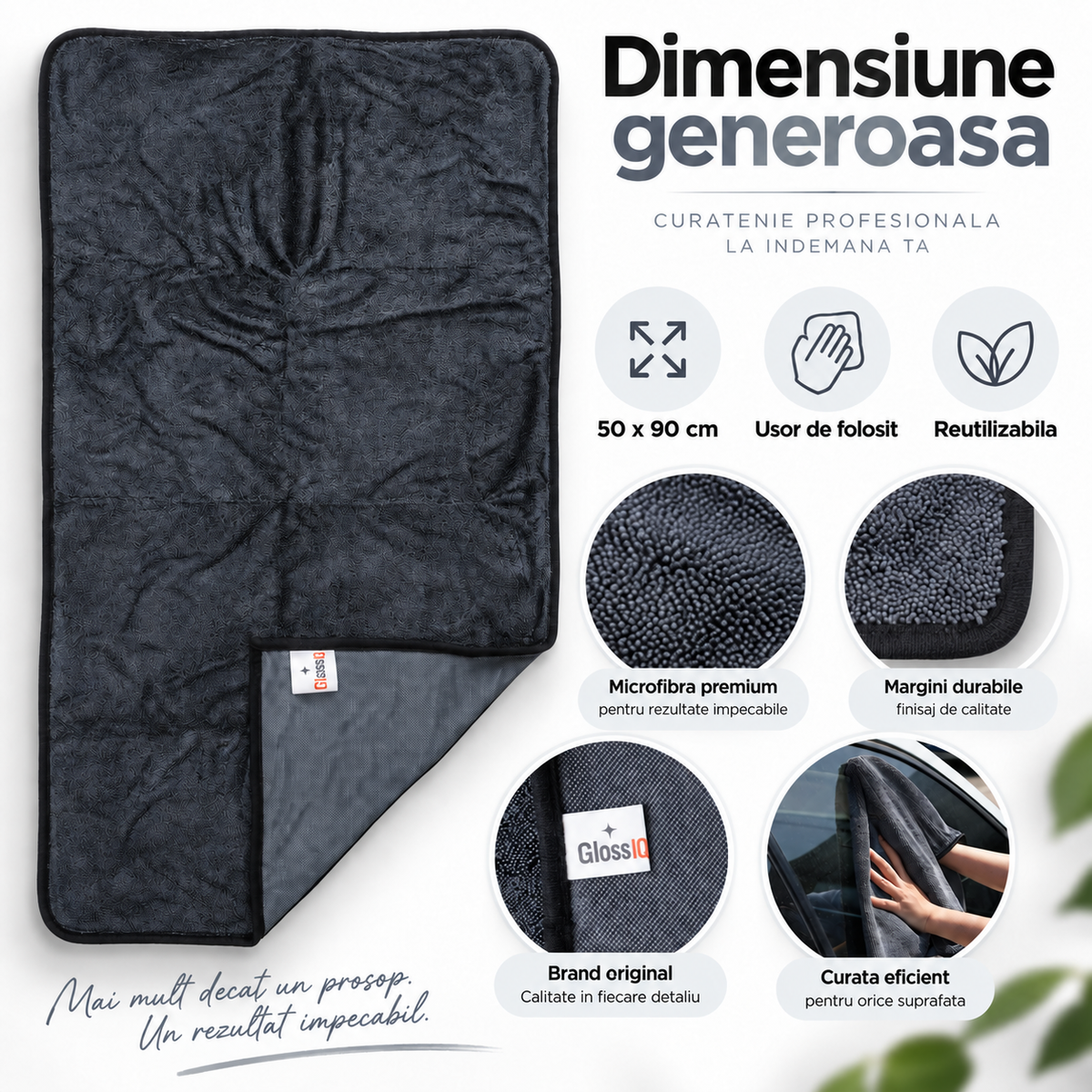 Prosop Microfibră Profesională 50×90 cm – 850 GSM, Super Absorbantă