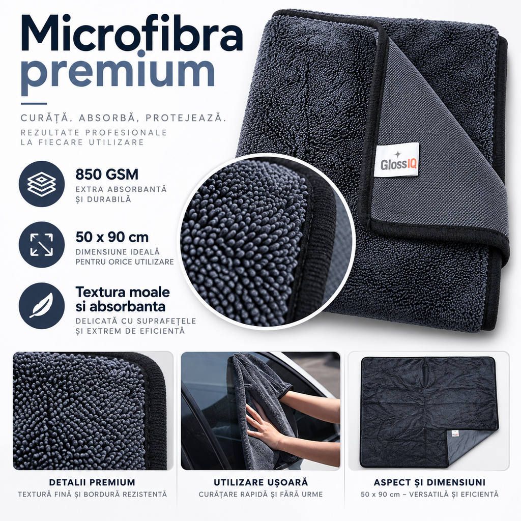 Prosop Microfibră Profesională 50×90 cm – 850 GSM, Super Absorbantă