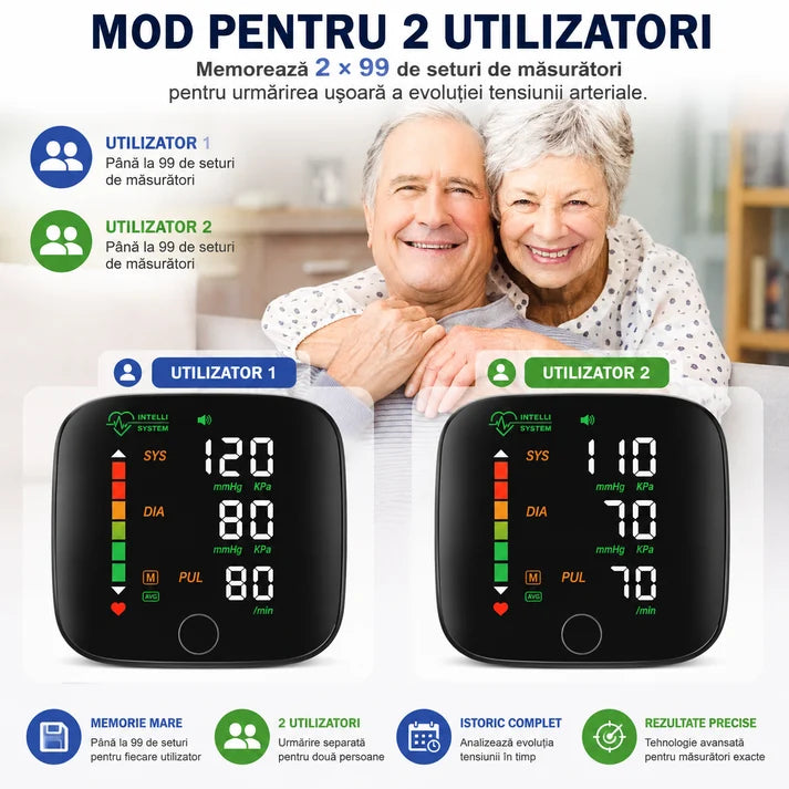 Tensiometru Digital de Încheietură cu Ecran LED, Măsurare Tensiune și Puls, Manșeta Reglabila, Incarcare usb
