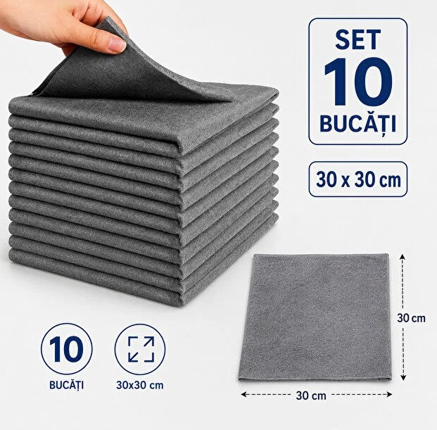 Set 10 Lavete Magice, Curatare Fara Scame si Zgarieturi, Material Microfibra, 30x30 cm