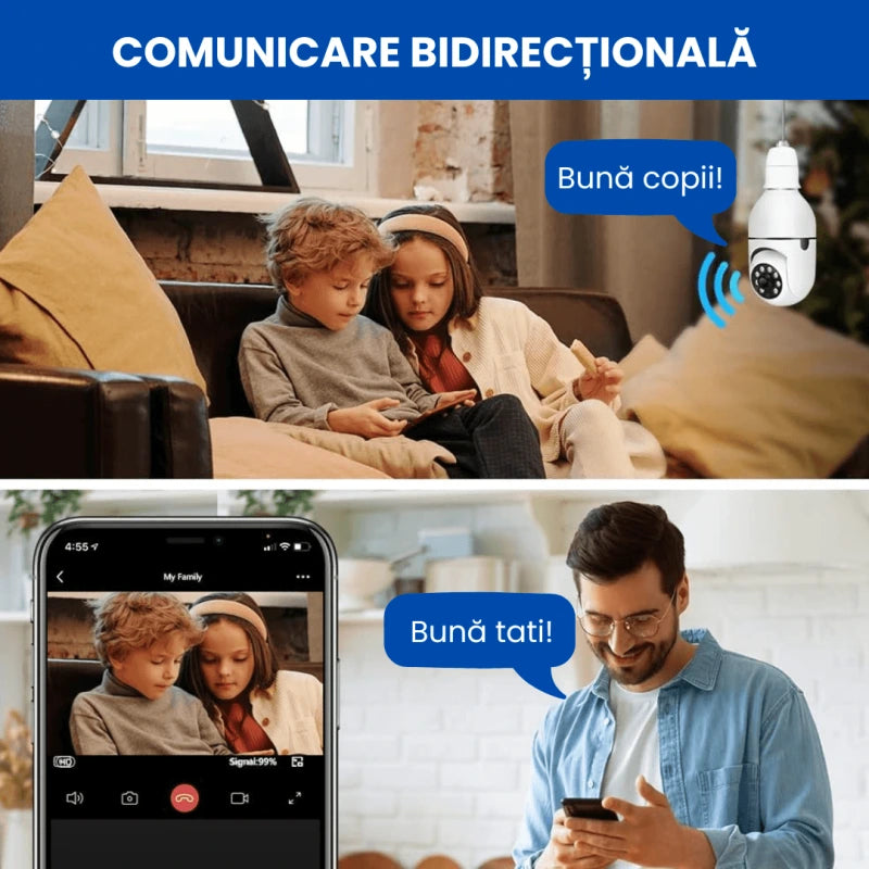 Camera WiFi Tip Bec E27 cu Rotire 355°