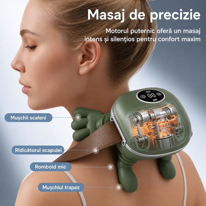 Aparat de Masaj cu Manute, pentru Gat, Umeri si Corp, Reincarcabil USB, Functie Incalzire
