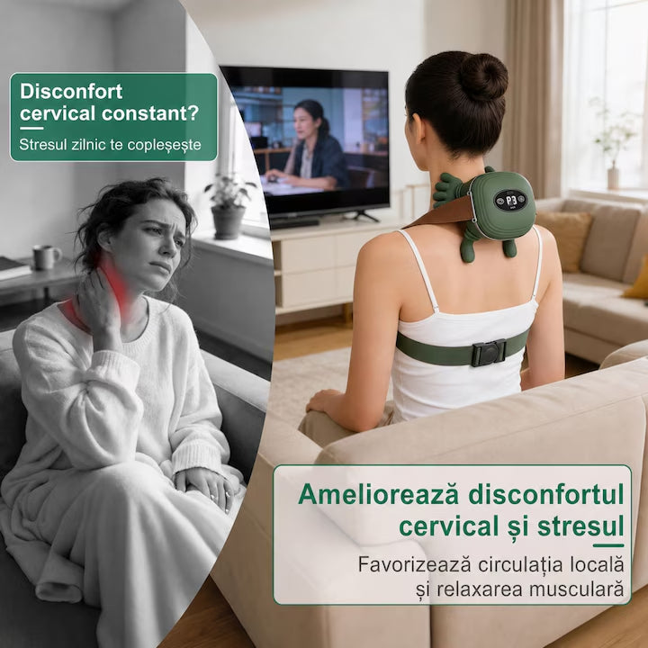Aparat de Masaj cu Manute, pentru Gat, Umeri si Corp, Reincarcabil USB, Functie Incalzire