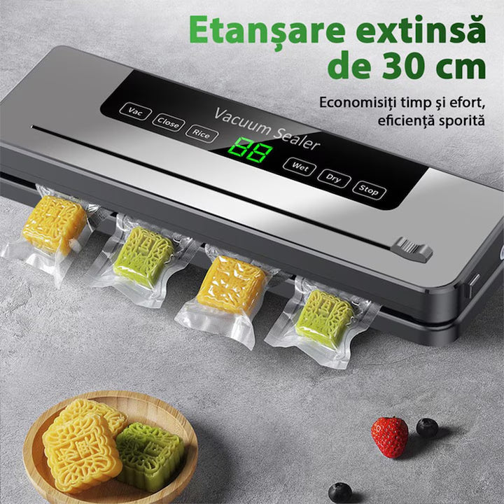Aparat de Vidat si Sigilat Pungi, Dispozitiv Profesional de Vidat Alimente Umede si Uscate, Include 10 Pungi Cadou