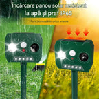 Aparat Solar Împotriva Dăunătorilor cu Ultrasunete și Senzor de Mișcare, pentru Grădină și Curte, Rezistent la Apă