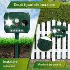 Aparat Solar Împotriva Dăunătorilor cu Ultrasunete și Senzor de Mișcare, pentru Grădină și Curte, Rezistent la Apă