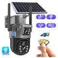 Cameră de Supraveghere Duală 4G cu Panou Solar, SIM, Vedere Nocturnă, Zoom 4X, Urmărire Automată și Protecție IP66