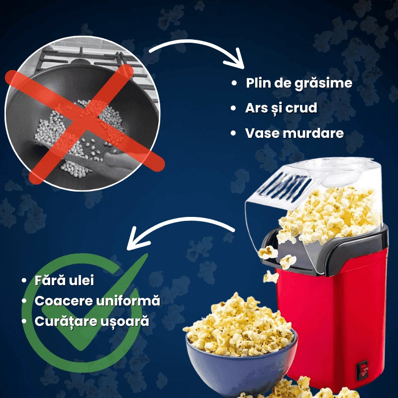 Aparat de Făcut Popcorn cu Aer Cald, Fără Ulei și Putere de 1200W
