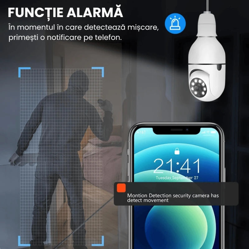 Camera WiFi Tip Bec E27 cu Rotire 355°