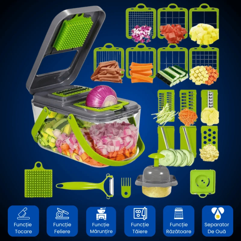 Tocător, Feliator Și Răzătoare 14-în-1 Pentru Legume Și Fructe