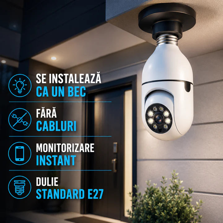 Camera WiFi Tip Bec E27 cu Rotire 355°