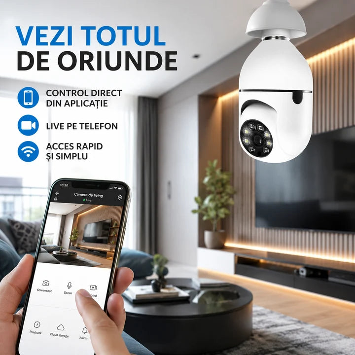 Camera WiFi Tip Bec E27 cu Rotire 355°