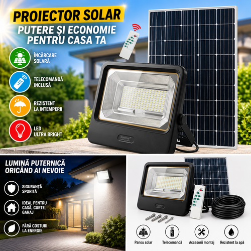 Proiector Solar LED Innova Smart Home Cyborg, IP67, Cu Panou Solar și Telecomandă