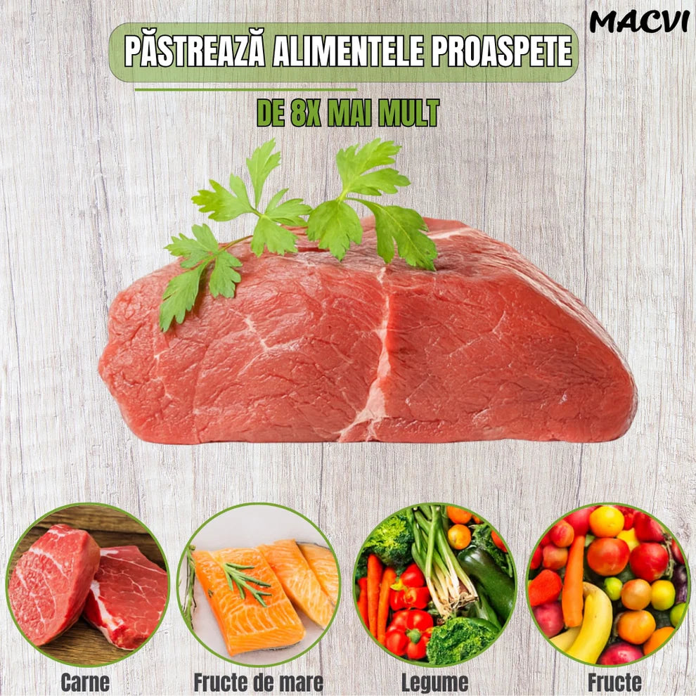 Aparat de Vidat si Sigilat Pungi, Dispozitiv Profesional de Vidat Alimente Umede si Uscate, Include 10 Pungi Cadou