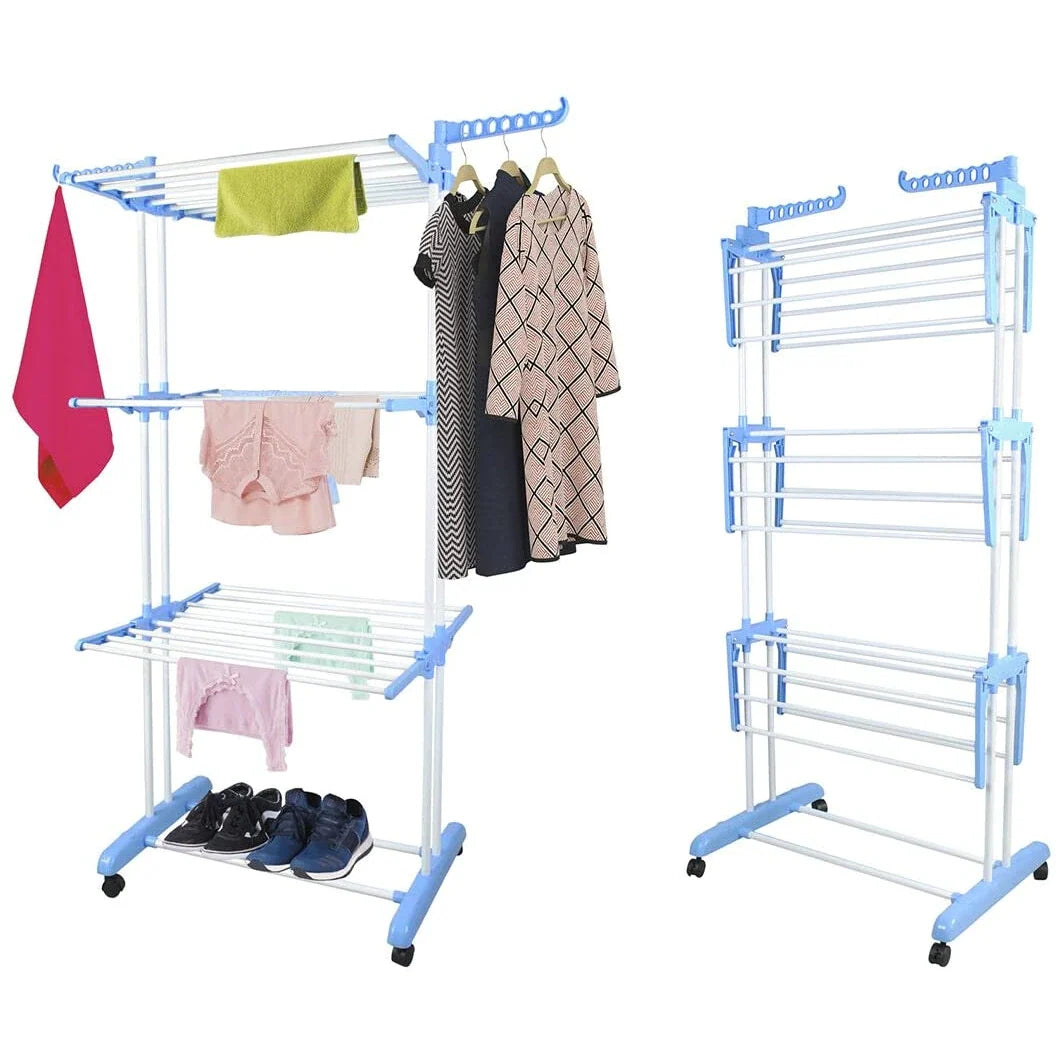 Uscator vertical, mobil si pliabil pentru rufe cu suport umerase, 3 niveluri, inaltime 173cm