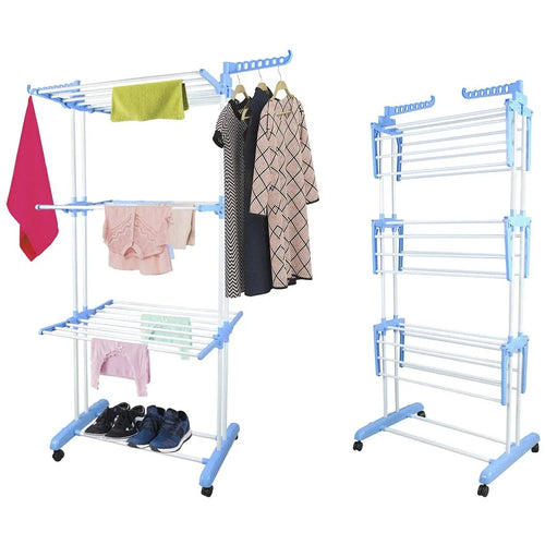 Uscator vertical, mobil si pliabil pentru rufe cu suport umerase, 3 niveluri, inaltime 173cm