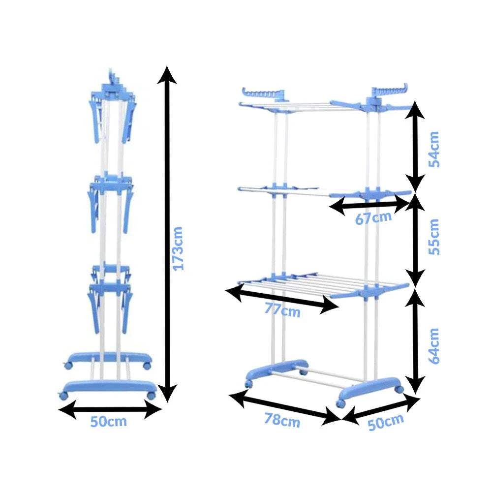 Uscator vertical, mobil si pliabil pentru rufe cu suport umerase, 3 niveluri, inaltime 173cm